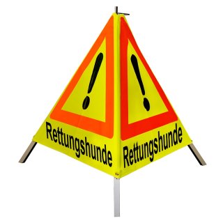 Warnpyramide/ Faltsignal 90 cm - Achtung (VZ101) "Rettungshunde" - tagesl. gelb, schwer