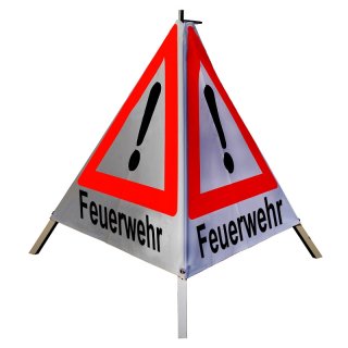 Warnpyramide/ Faltsignal 70 cm - Achtung(VZ101) "Feuerwehr" - retro-reflektierend weiß, leicht