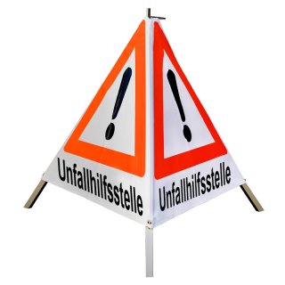 Warnpyramide/Faltsignal, 70 cm, weiß tagesl., Achtung "Unfallhilfsstelle"