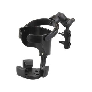 RAM Mounts Motorrad-Getränkehalterung Level Cup XL (kurz) - mit Basisbefestigung für Lenker/Bremse/Kupplung, B-Kugel (1 Zoll)