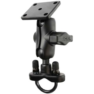 RAM Mounts Motorrad-Set - B-Kugel (1 Zoll), Rohr-Klemme, kurzer Verbindungsarm, rechteckige Basisplatte (AMPS)