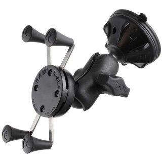 RAM Mounts Verbundstoff Saugfusshalterung  mit X-Grip Universal Halteklammer für Smartphones - Saugfuss-Basis, kurzer Verbindungsarm, B-Kugel (1 Zoll), im Polybeutel
